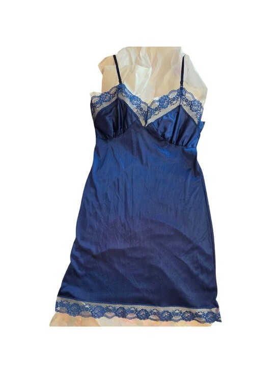 Unknown Dresses & Skirts - Vintage 70s 80s Cobalt Blue Satin Slip Dress Nightgown Lace L 14 Coquette